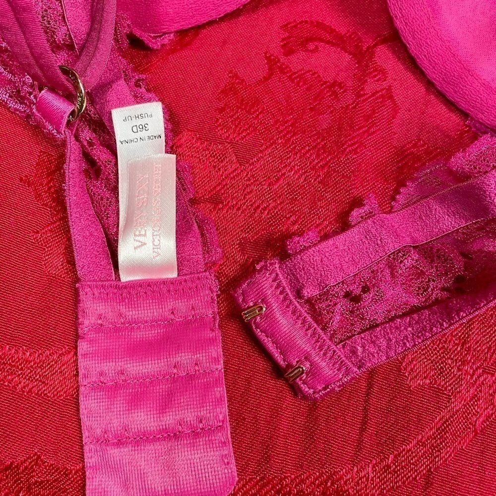FUCHSIA VICTORIAS SECRET PUSH-UP LACE 36D - Picture 6 of 6